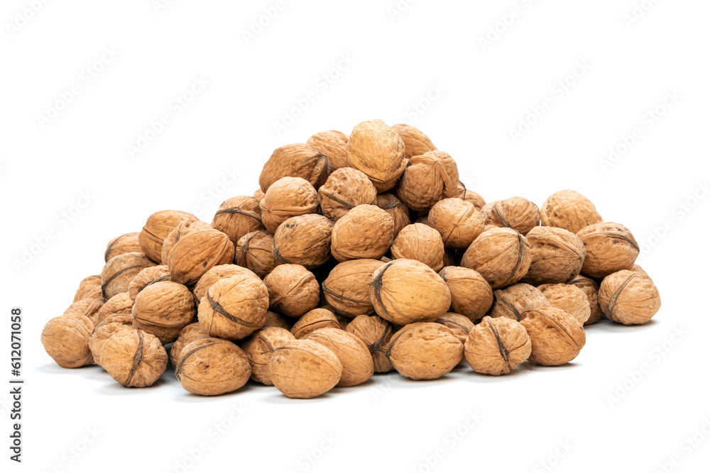 Heap of unpeeled nuts over white background Heap of unpeeled nuts over white background