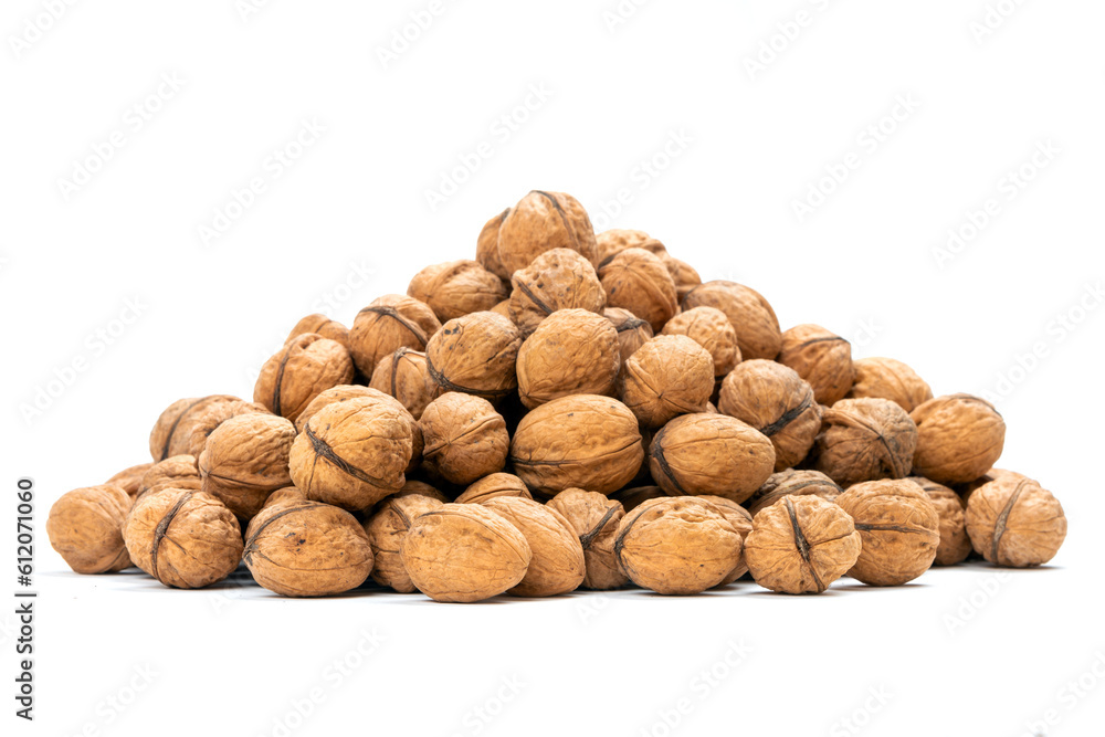 Heap of unpeeled nuts over white background Heap of unpeeled nuts over white background