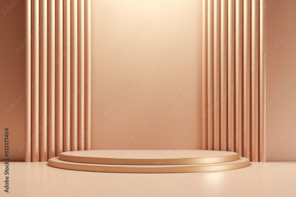 A minimalist empty round pedestal mockup for showcasing products on stages and performance spaces. Ai generative. A minimalist empty round pedestal mockup for showcasing products on stages and performance spaces. Ai generative.