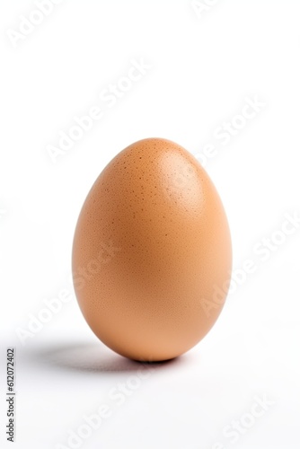 Egg Isolated on White Background. High-Quality Image of a Single Raw Chicken Egg with Brown Shell and Eggshell Texture: Generative AI