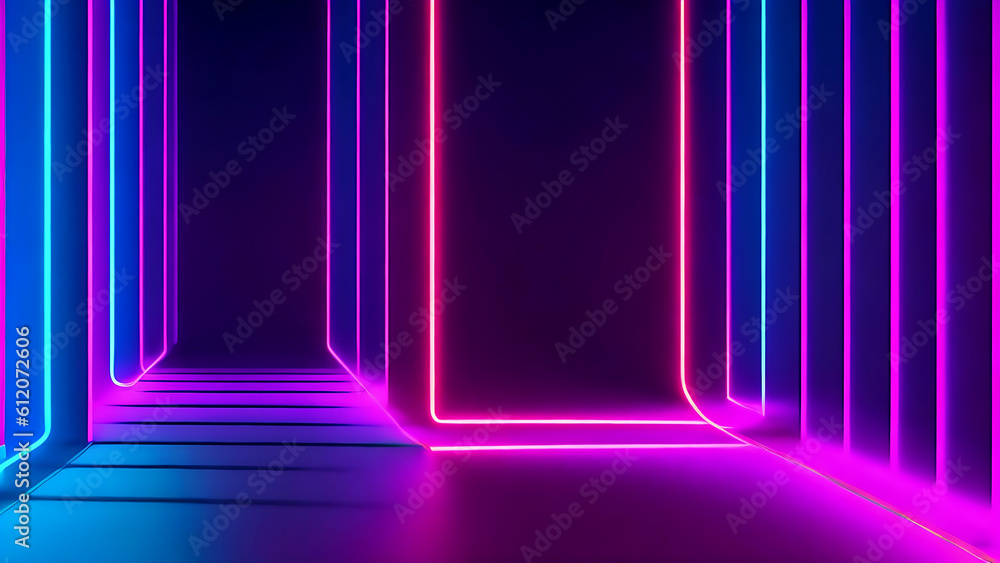 3d render. Abstract minimal neon background pink blue neon line. 3d render. Abstract minimal neon background pink blue neon line.