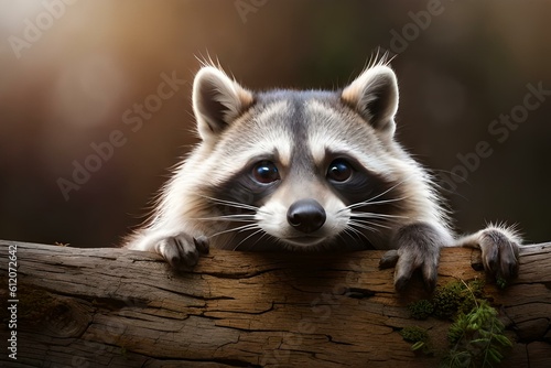 closeup of a raccoon in the forest