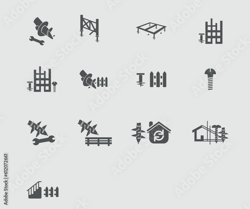 screw piles icon set 