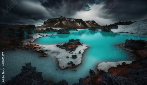 Blue Lagoon Iceland lake and mountains © Stream Skins