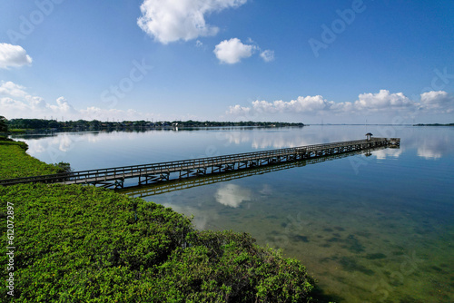 Wallpaper Mural A drone photo of fishing pier in Tampa Bay, Florida. An aerial view of the natural beauty of a city park. Torontodigital.ca