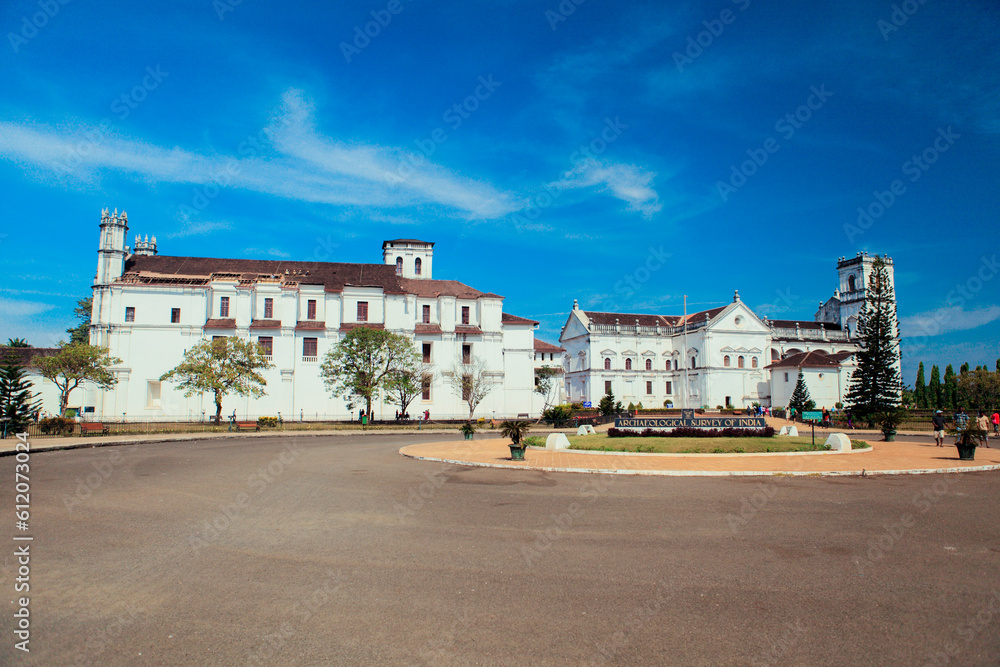 Outer View to the White Building on Archaeological Museum and Portrait Gallery in Goa state, India