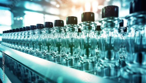 High tech vial production with precision automation and skilled workers for quality medication and efficient packaging. Advanced pharmaceutical manufacturing. Ai generative.