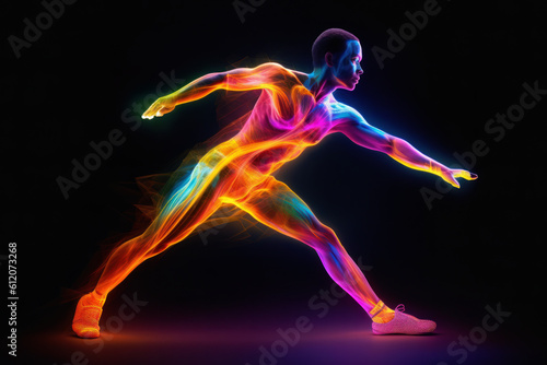 Inspiring Fitness and Wellness through Neon Runner, Active Individuals Embracing a Healthy Life with Energy and Vibrancy. Colorful Motion. Ai generative. © remake