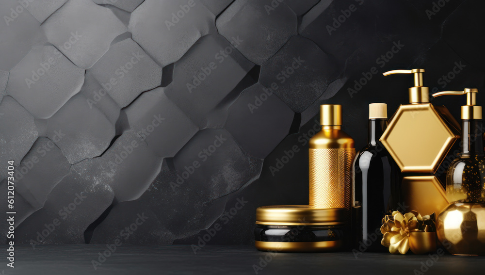 Luxurious gold care products for skin. Experience white gold elixir, serums, treatments. Embrace radiance with golden skincare. Modern, elegant. Unlock beauty. Ai generative. Luxurious gold care products for skin. Experience white gold elixir, serums, treatments. Embrace radiance with golden skincare. Modern, elegant. Unlock beauty. Ai generative.