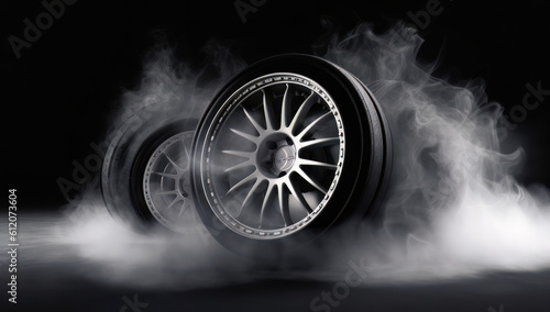 Car Tires Unleash Power and Excitement, Fueling the Thrill of Racing and Embracing Adrenaline Fueled Competition. Smoke and Speed. Ai generative.