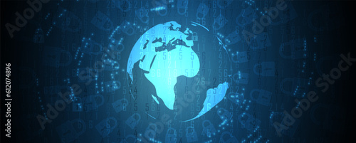 internet digital security technology concept for business background. Lock on circuit board