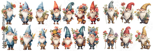 gnomes watercolor set cut out transparent background, PNG ,Watercolor collection of hand drawn photo