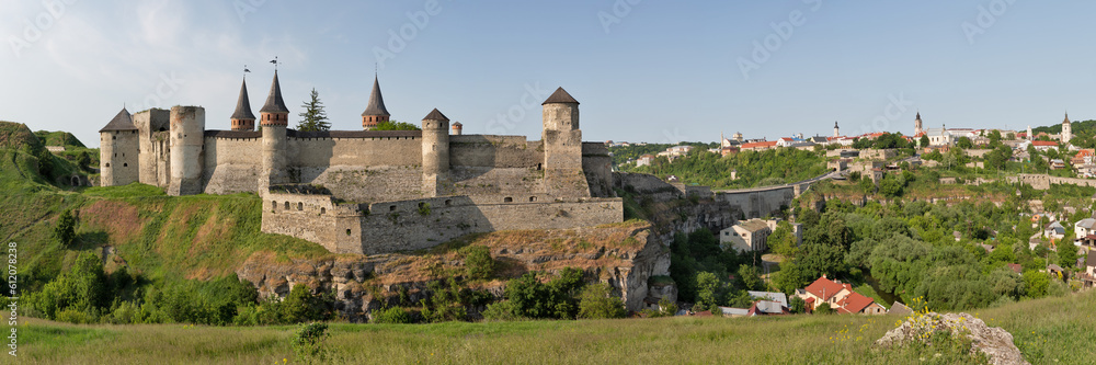 Panorama castle in the historic part of Kamianets-Podilskyi, Ukraine.