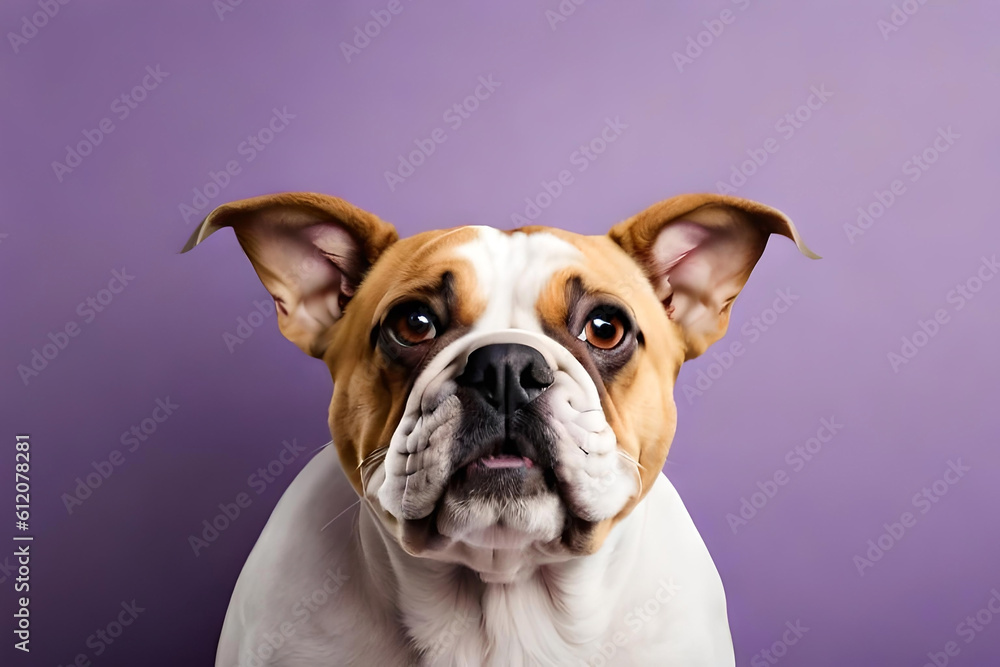 Bulldog on light purple background