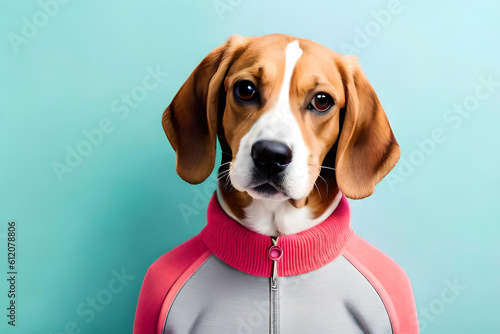 Beagle dog on coral blue background © Beste stock