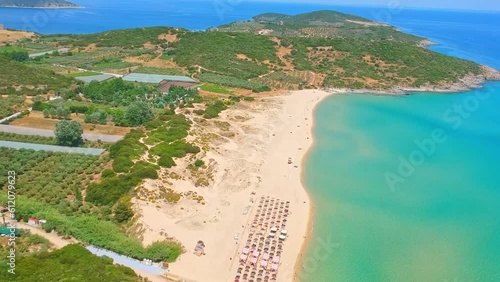 Aerial view of nice Ammolofoi sand beach near Kavala, Greece, Europe photo