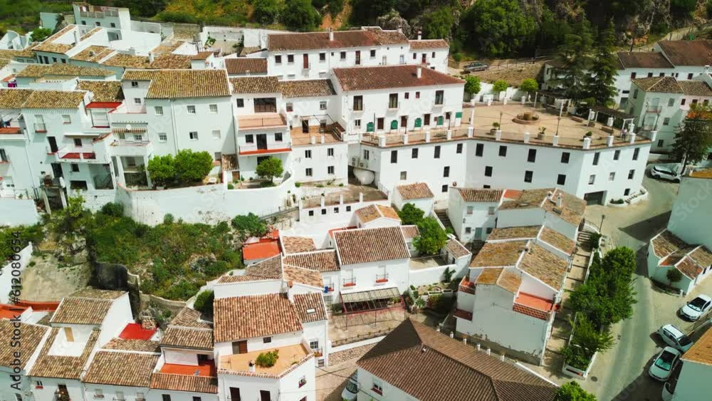 Zahara de la Sierra, Andalusia. Aerial view of whitewashed houses ...