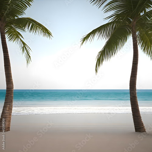 Palm trees on a tropical beach at sunset  3d render