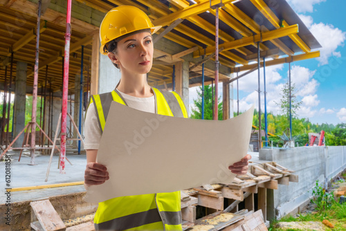 Woman architect. Girl with ...