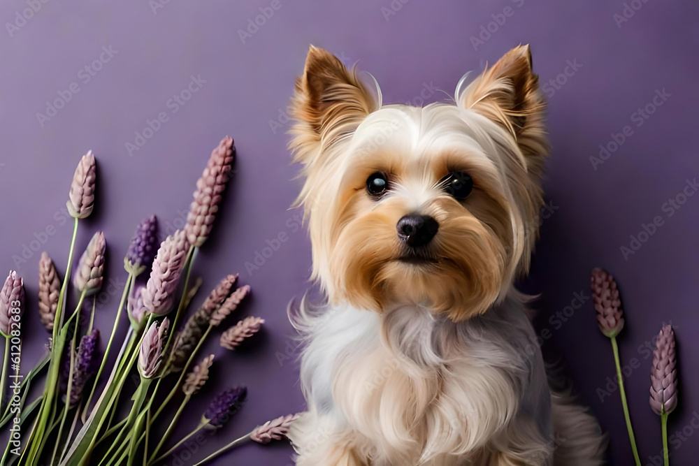 Yorkshire Terrier dog on lavender background