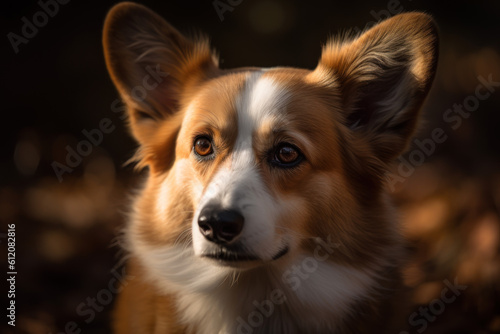 Portrait of a dog of the Welsh Corgi breed close-up  generative ai