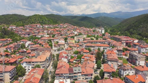 Aerial view of Blagoevgrad city, Bulgaria, Europe. Old town, streets photo