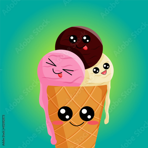 Ice cream. Kawaii ice crem photo