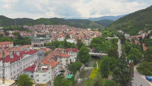 Aerial view of Blagoevgrad city, Bulgaria, Europe. Old town, streets photo