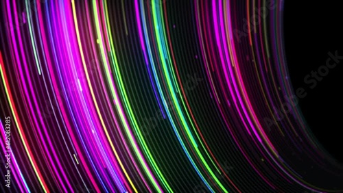 Abstract neon pink and green theme light streaks loop bend motion background, cyberpunk technology motion background, cybercity wire lines loop