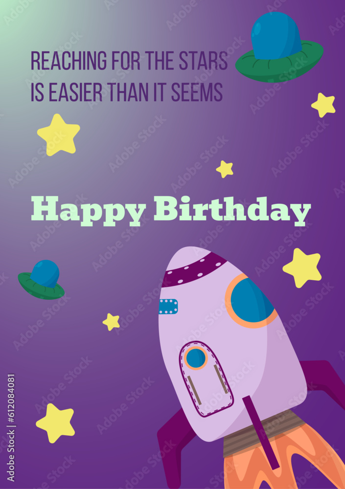 Greeting card with spaceship