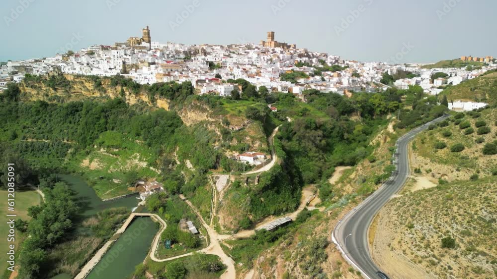 Arcos de la Frontera, Andalusia. Aerial view of whitewashed houses sporting rust-tiled roofs Arcos de la Frontera, Andalusia. Aerial view of whitewashed houses sporting rust-tiled roofs