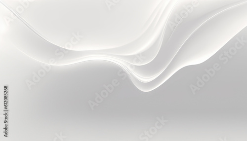 This elegant abstract background features a smooth white silk fabric wave flowing softly across a light gray gradient surface, creating a luxurious and clean modern composition.