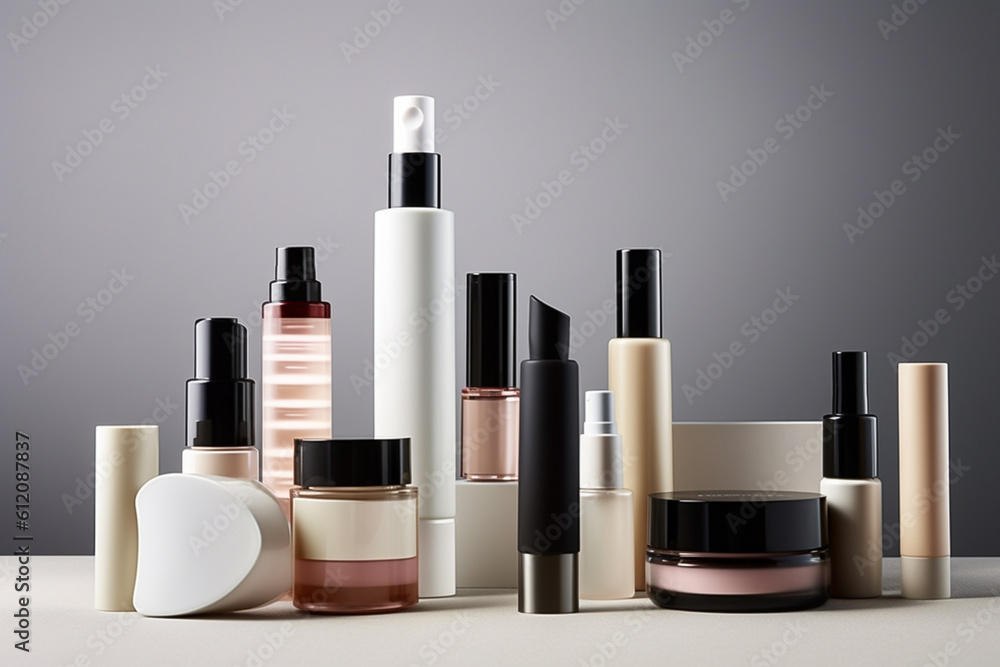 Mock up display for cosmetics, make up, fragrance and skincare concept, beauty and health sector Mock up display for cosmetics, make up, fragrance and skincare concept, beauty and health sector