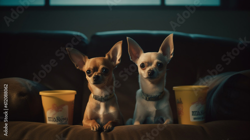 on the sofa with popcorn watching a movie, chihuahuas, small skinny cute dogs, dog breed, dogs © wetzkaz