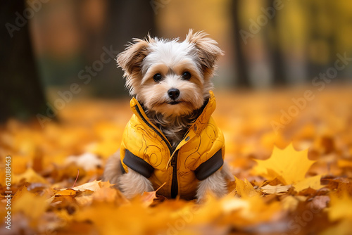 Cute little dog Outdoors in an Autumnal Park. Generative AI. © julijadmi