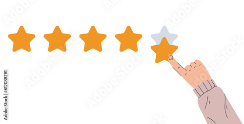 Five star rate survey review evaluation customer feedback concept. Vector design graphic illustration