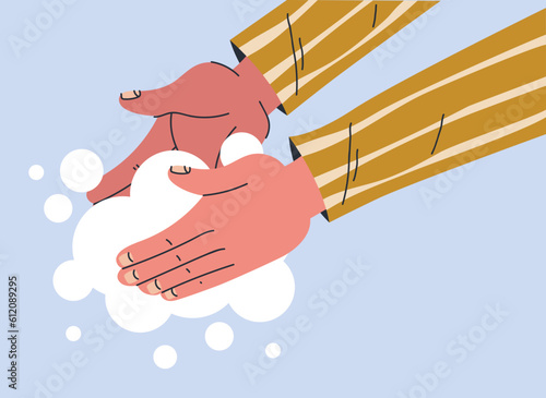 Hand arm wash clean care hygiene soap concept. Vector graphic design illustration