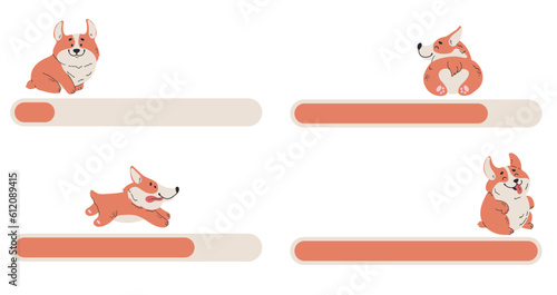 Load bar dog corgi pet progress download cartoon concept. Vector design graphic illustration