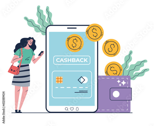 Cashback money phone smartphone transfer refund cash concept. Vector design graphic illustration