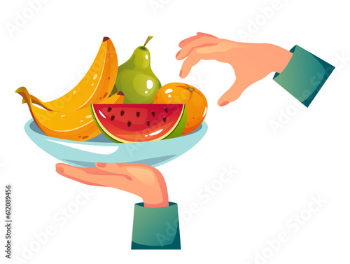 Fruit plate food dish isolated concept. Vector design graphic illustration