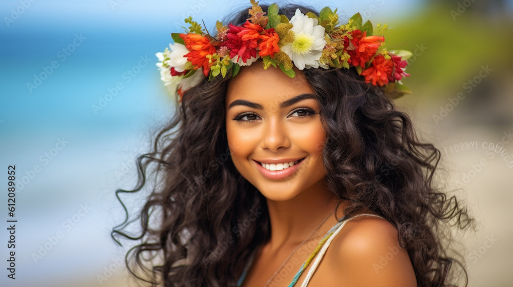 creative of a young woman with floral decoration on her head, goddess of spring or goddess of plants and flowers, a young woman as a princess at the beach, vacation and beauty creative of a young woman with floral decoration on her head, goddess of spring or goddess of plants and flowers, a young woman as a princess at the beach, vacation and beauty
