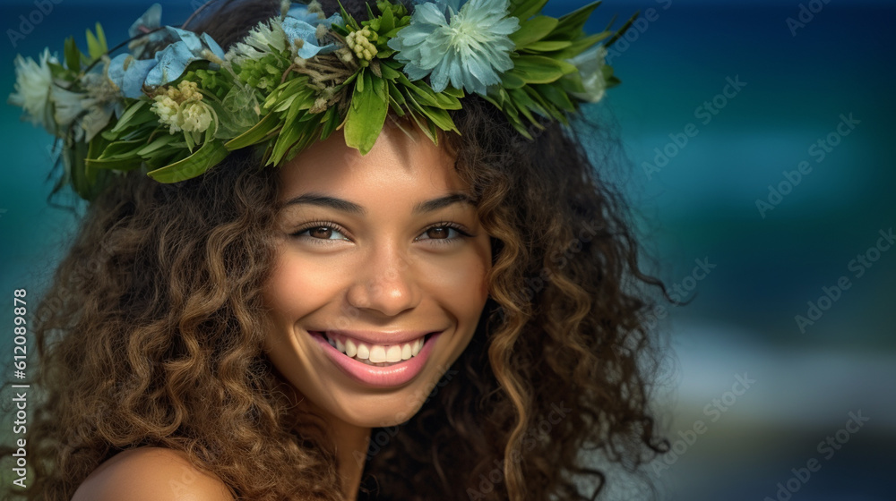 creative of a young woman with floral decoration on her head, goddess of spring or goddess of plants and flowers, a young woman as a princess at the beach, vacation and beauty creative of a young woman with floral decoration on her head, goddess of spring or goddess of plants and flowers, a young woman as a princess at the beach, vacation and beauty