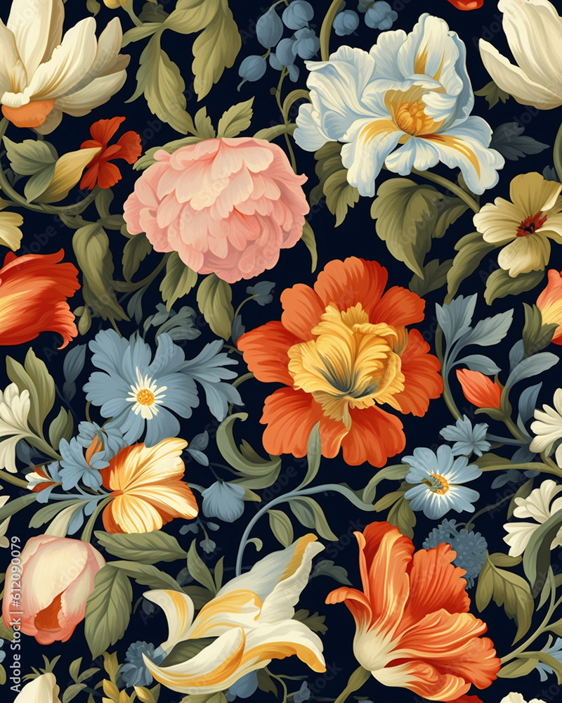 Wallpaper tileable pattern of flowers created with Generative AI technology
Wallpaper tileable pattern of flowers created with Generative AI technology