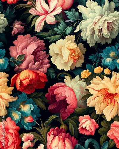 Wallpaper tileable pattern of flowers created with Generative AI technology 