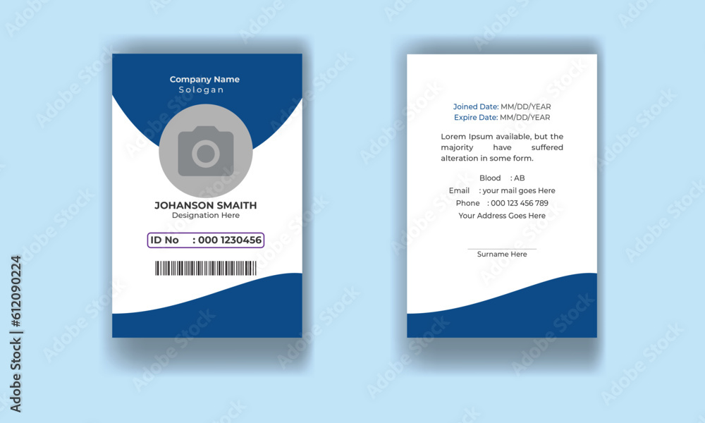 Modern ID Card Template with an author photo place | Office Id Card Layout | Employee Id Card for Your Business or Company