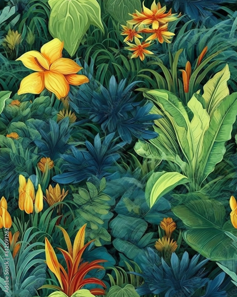 Wallpaper tileable pattern of tropical plants created with Generative AI technology
Wallpaper tileable pattern of tropical plants created with Generative AI technology