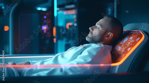 young adult man lying on a ...