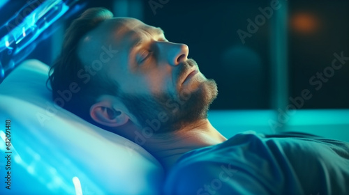 young adult man lying on a ...