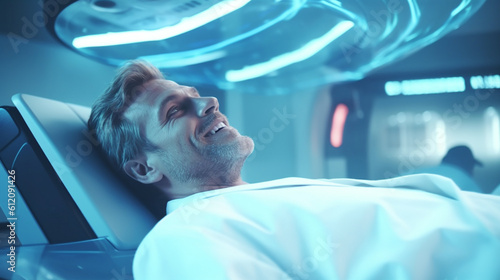young adult man lying on a ...