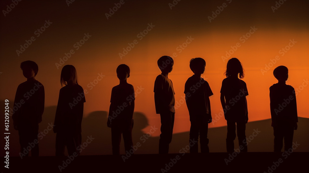 silhouettes of children, boy and girl, fictional place, infants silhouettes of children, boy and girl, fictional place, infants